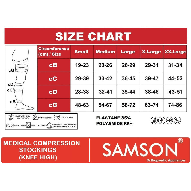 Samson Medical Compression Stockings (Class-1) (Pair) - For Varicose Veins, Blood pools, Congestion, Spider Veins, DVT, Lymphedema (For Women & Men) (Knee High)