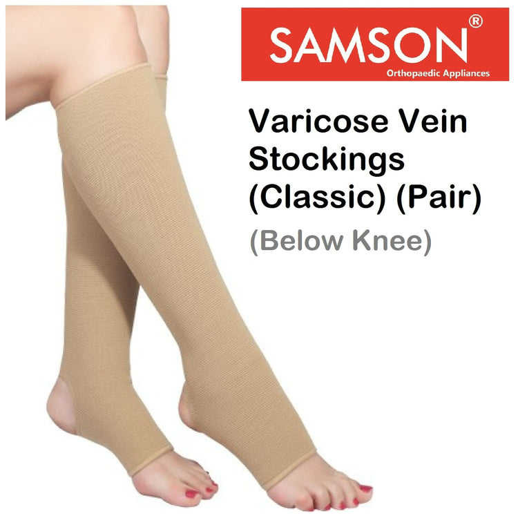 Samson Varicose Vein Stockings (Classic) (Pair) : For Varicose Veins, Blood Pools, Congestion, Spider Veins, DVT, Lymphedema (For Women & Men) (Knee High)