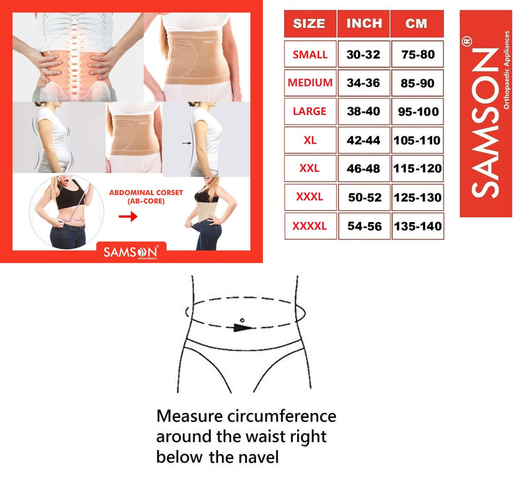 Samson Abdominal Corset (Premium Range) (AB-Core) - Feather Light Fit, Better Mobility, Skin Friendly & Non-Allergic (Slimming, Waist Trimming, Postpartum Abdomen Shaper) (for Women & Men) (1 Piece / Unit)