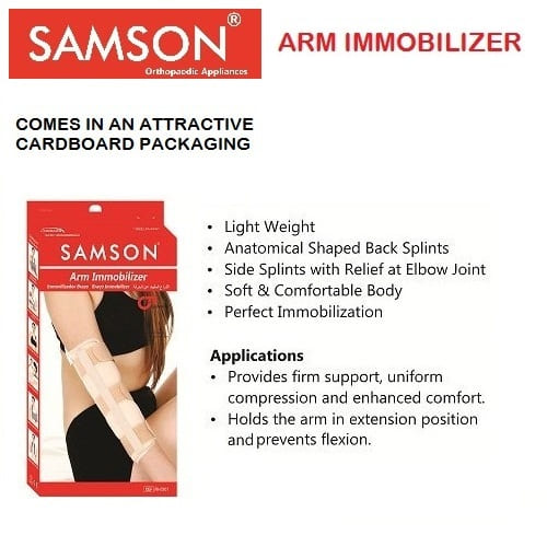 Samson Arm Immobilizer Brace (Elbow Splint Support) : Lightweight Breathable Anatomically Shaped Wrist Elbow Support for Dislocation, Fracture, Sprains & Broken Arm (Universal Size)