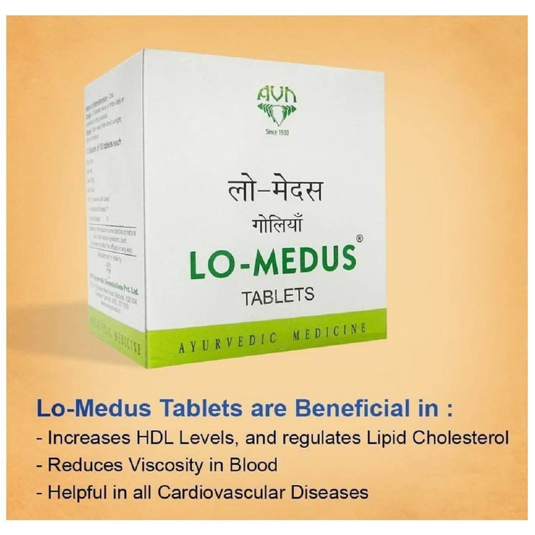 AVN Lo-Medus Tablets : Used in Obesity, Cholesterol, High Lipid Levels and Triglycerides, Reduces Risk of Heart Attack (100 Tablets)