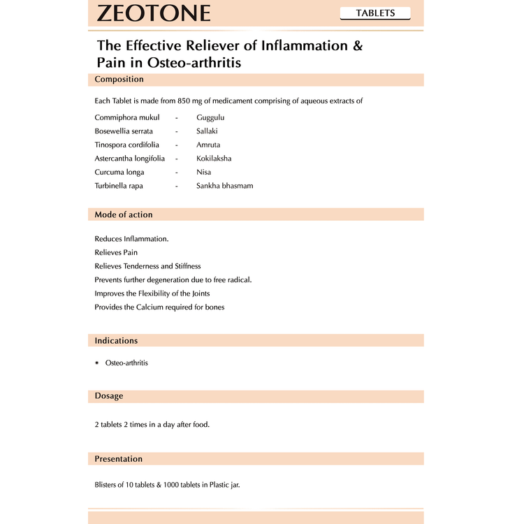 AVN Zeotone Tablets : Very Useful in Osteo-Arthritis, Body Pain, Muscle Pain, Joints Pain, Shoulder Dislocation Pain,Strengthening Bones (120 Tablets)