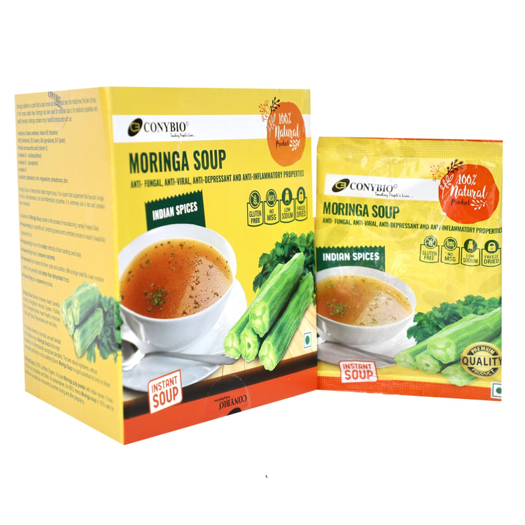 Conybio Moringa Instant Soup (Indian Spices) : 100% Organic & Natural Properties (Gluten Free, No MSG, Low Sodium, Freeze Dried) - Pack of 2 (20 Sachets)