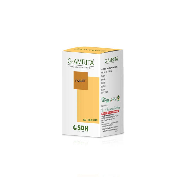 SDH G-Amrita Tablets (By Shree Dhanwantri Herbals) - For Uric Acid, Joint Pain, Gout, Rheumatism (60 Tablets) - Uniherbs India