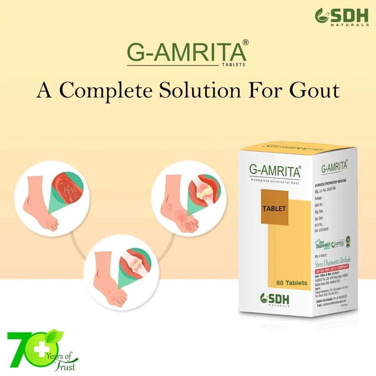 SDH G-Amrita Tablets (By Shree Dhanwantri Herbals) - For Uric Acid, Joint Pain, Gout, Rheumatism (60 Tablets) - Uniherbs India