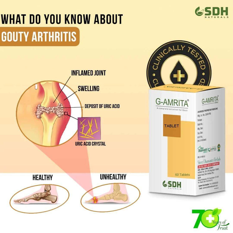 SDH G-Amrita Tablets (By Shree Dhanwantri Herbals) - For Uric Acid, Joint Pain, Gout, Rheumatism (60 Tablets) - Uniherbs India