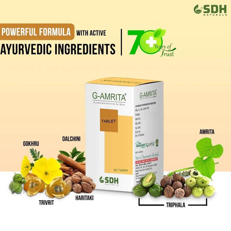 SDH G-Amrita Tablets (By Shree Dhanwantri Herbals) - For Uric Acid, Joint Pain, Gout, Rheumatism (60 Tablets) - Uniherbs India