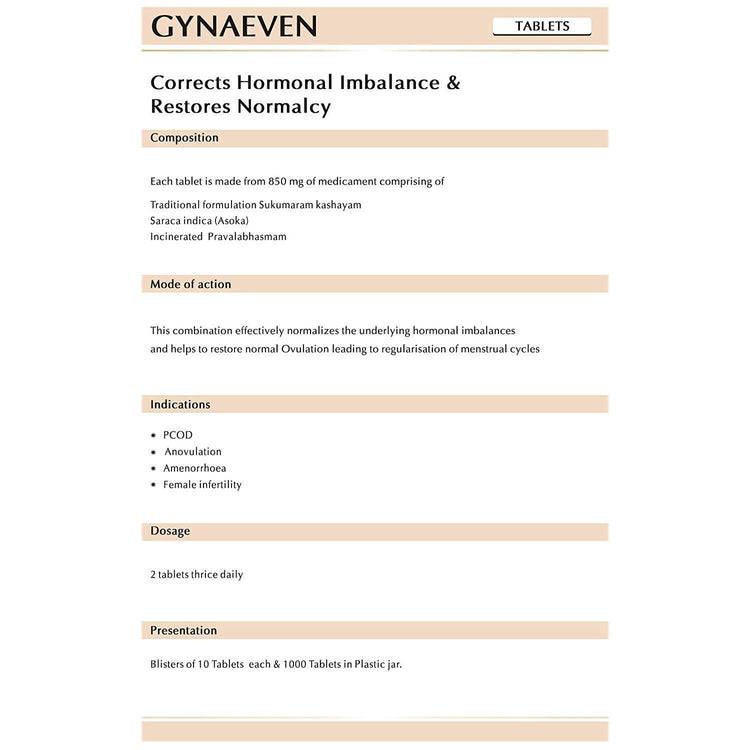 AVN Gynaeven Tablets : For treatment of PCOD, Irregular Periods (Menstrual Cycles), Female Infertility, Maintains Hormonal Balance (120 Tablets)