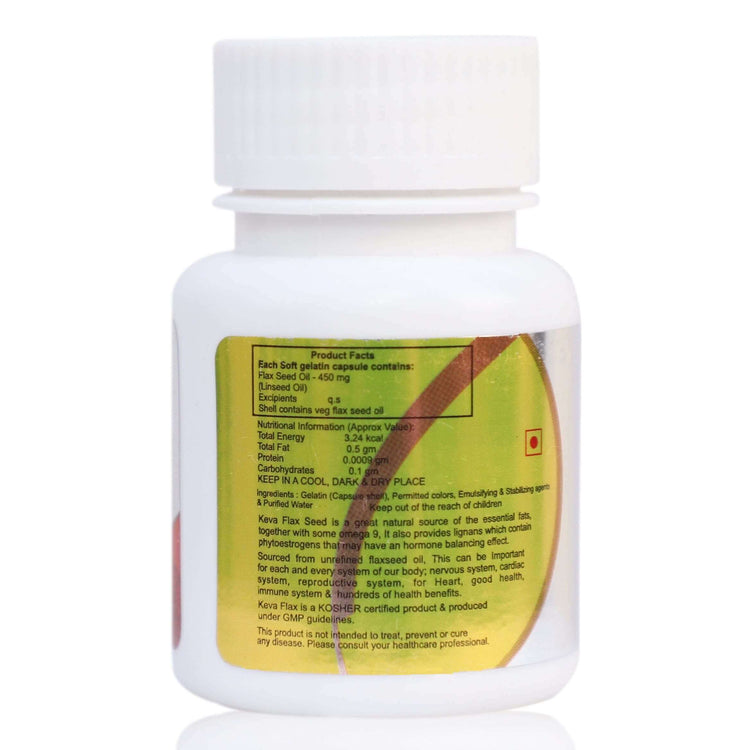 Keva Flax Seed Softgels : For Good Heart Health, Lowers Blood Pressure, Reduces Triglycerides (60 Softgels)