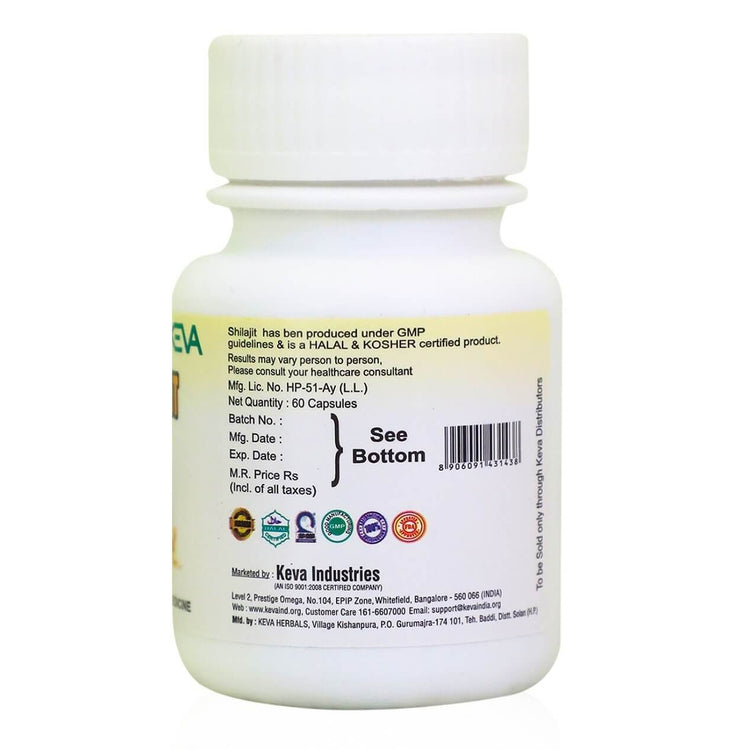 Keva Shilajit Capsules : Helpful in Weakness, Gout, (Joint Pain and Rheumatoid), Diseases related to Asthma and Allergy, Diabetes (60 Capsules)