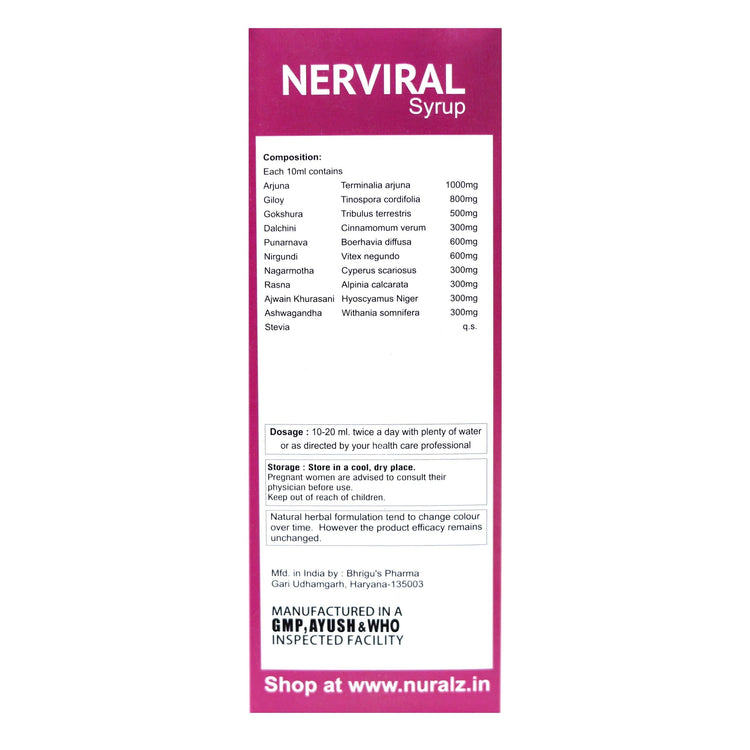 Nuralz Nerviral Syrup : For Nerves, Vein & Nervous System, Mind Relax Medicine (800 ml) (200 ml X 4)