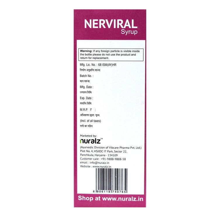 Nuralz Nerviral Syrup : For Nerves, Vein & Nervous System, Mind Relax Medicine (800 ml) (200 ml X 4)