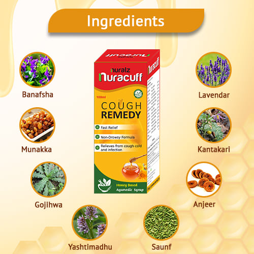 Nuralz Nuracuff Syrup : Ayurvedic Medicine For Cough Relief, Controls Allergic Cough And Soothes Larynx (400 ml) (100 ml X 4)