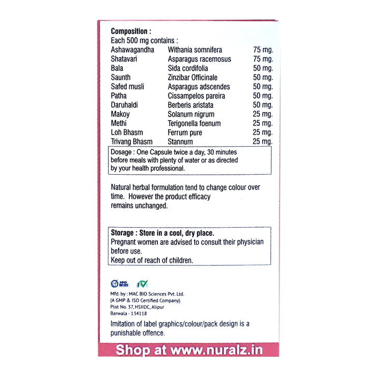 Nuralz Femiral Capsules : Helps Cure Vaginal Dryness & Irritation, Helps in Treatment of Leucorrhoea (60 Capsules) (30 Capsules X 2)