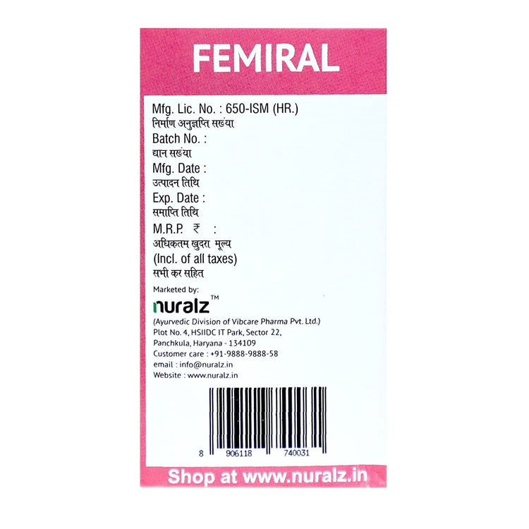 Nuralz Femiral Capsules : Helps Cure Vaginal Dryness & Irritation, Helps in Treatment of Leucorrhoea (60 Capsules) (30 Capsules X 2)