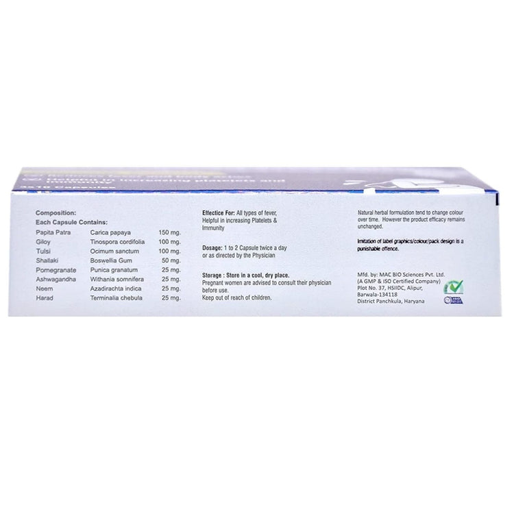Nuralz Immural Capsules : For Fever, Cold & Flu Relief, Reduces Body Aches, Helpful In Increasing Platelets and Immunity (30 Capsules) - Uniherbs India