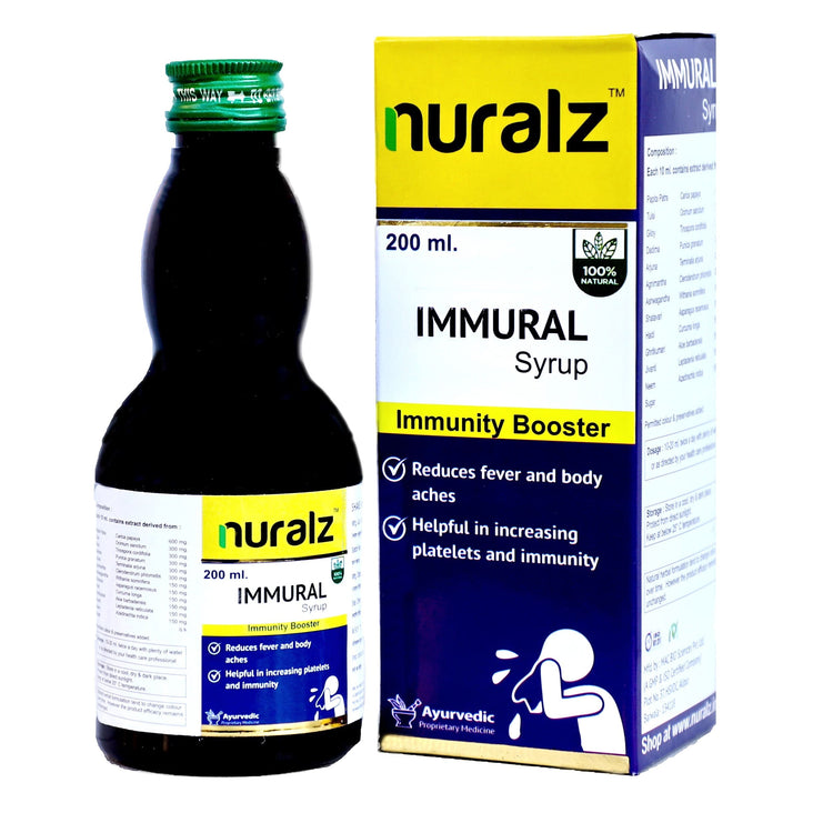 Nuralz Immural Syrup : For Fever, Cold & Flu Relief, Reduces Body Aches, Helpful In Increasing Platelets and Immunity (400ml) (200 ml X 2)