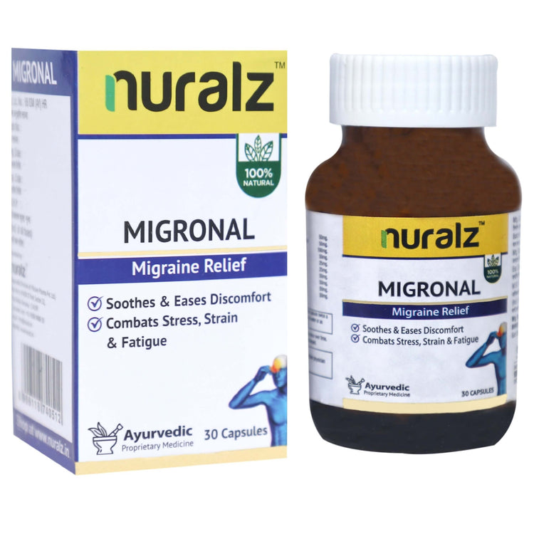Nuralz Migronal Capsules : Helps in Migraine Relief, Soothes & Eases Discomfort, Combats Stress, Strain & Fatigue (30 Capsules)