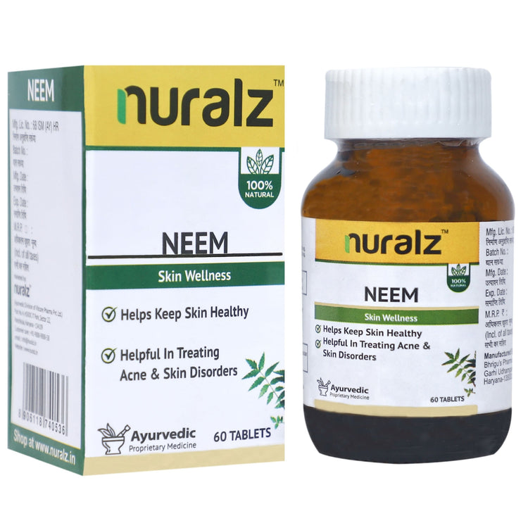 Nuralz Neem Tablets : Helps Keep Skin Healthy, Glowing Skin, Helpful In Treating Acne & Skin Disorders, Nature Immunity Booster (120 Tablets) (60 Tablets X 2)