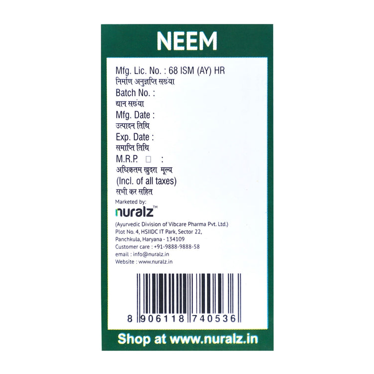 Nuralz Neem Tablets : Helps Keep Skin Healthy, Glowing Skin, Helpful In Treating Acne & Skin Disorders, Nature Immunity Booster (120 Tablets) (60 Tablets X 2)