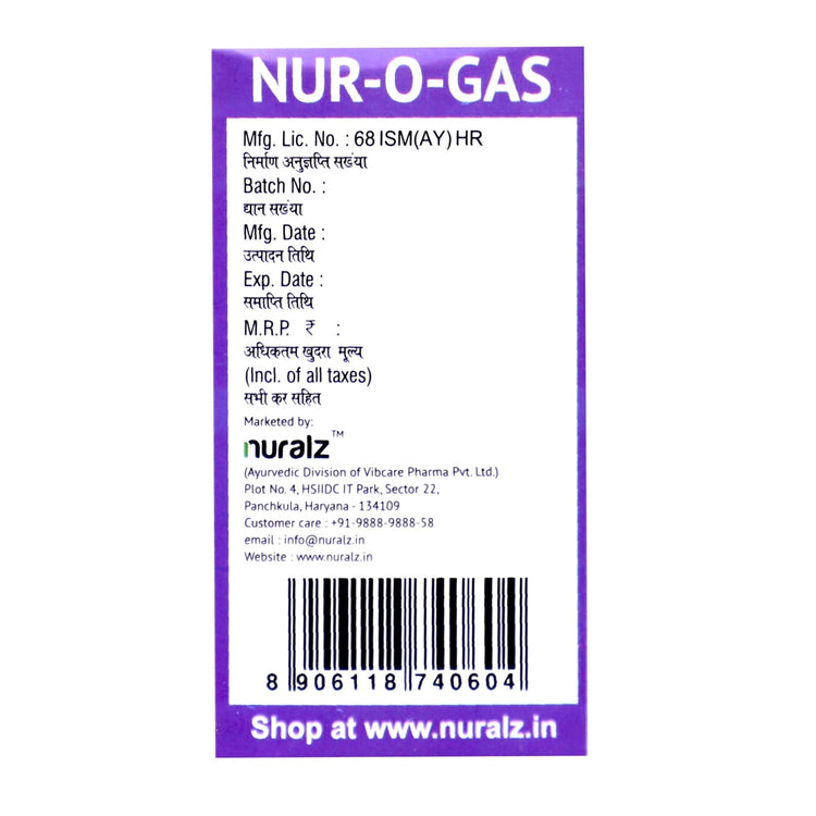 Nuralz Nur-O-Gas Tablets : Fast Relief from Gas, Acidity, Indigestion (60 Tablets) (30 Tablets X2)
