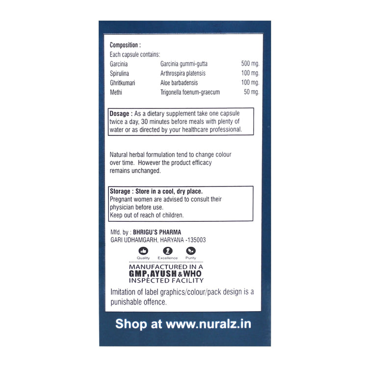 Nuralz Nurafit Capsules : Helps To Reduce Body Weight, Helps To Keep You Healthy, Improve Metabolism, Digestion (30 Capsules)