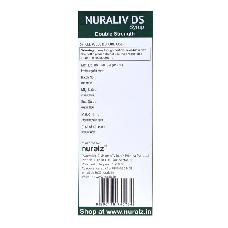 Nuralz Nuraliv DS Syrup : Ayurvedic Medicine for Fatty Liver, Liver Detox, Protection Against Fatty Liver, For Healthy Liver, Supports Liver Function, Promotes Appetite & Growth (200 ml)