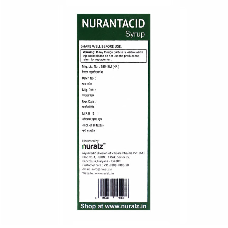 Nuralz Nurantacid Syrup : Helpful In Hyper Acidity, Gas Problems, Indigestion, Constipation, Improves Digestive Health (400 ml) (200 ml X 2)