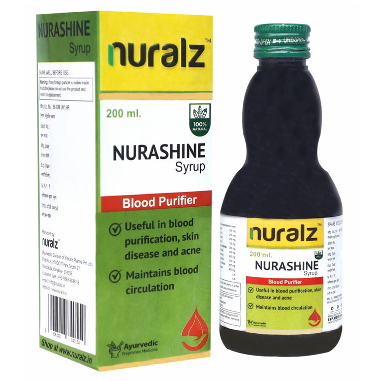 Nuralz Nurashine Syrup : Powerful Blood Purifier, Helps With Skin Health And Glow, Acne, Pimples, Maintains Blood Circulation (400 ml) (200 ml X 2)