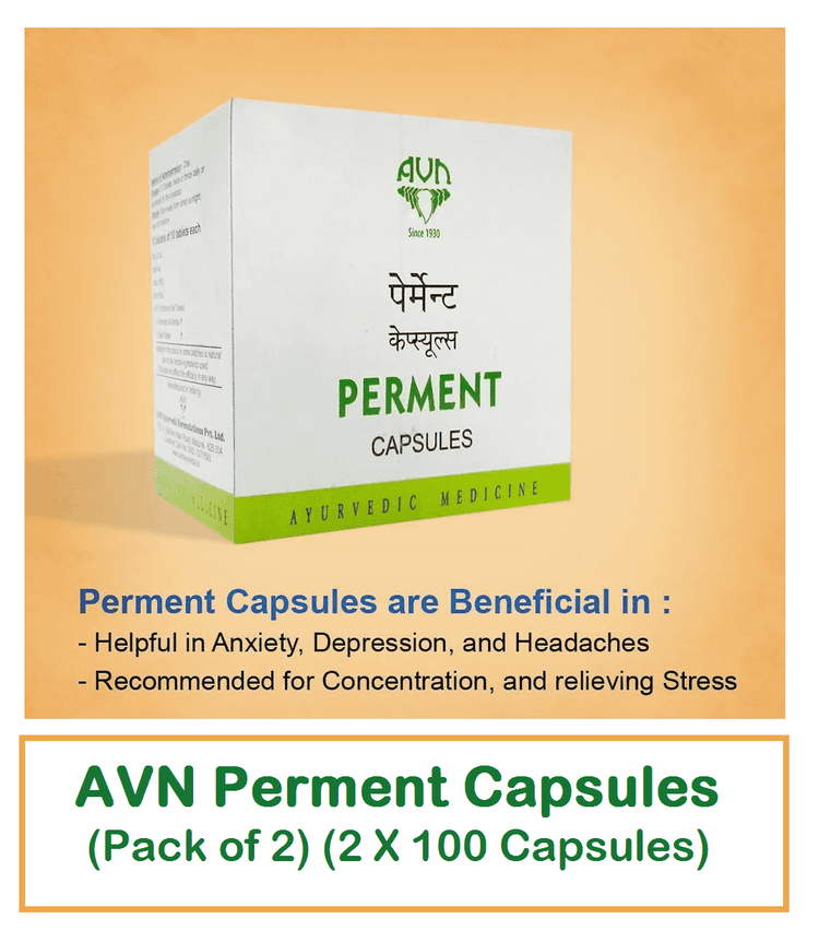 AVN Perment Capsules : Helpful in Anxiety, Depression, Lack of Memory & Concentration, High Blood Pressure, Skin Diseases, Peptic Ulcer (120 Capsules)