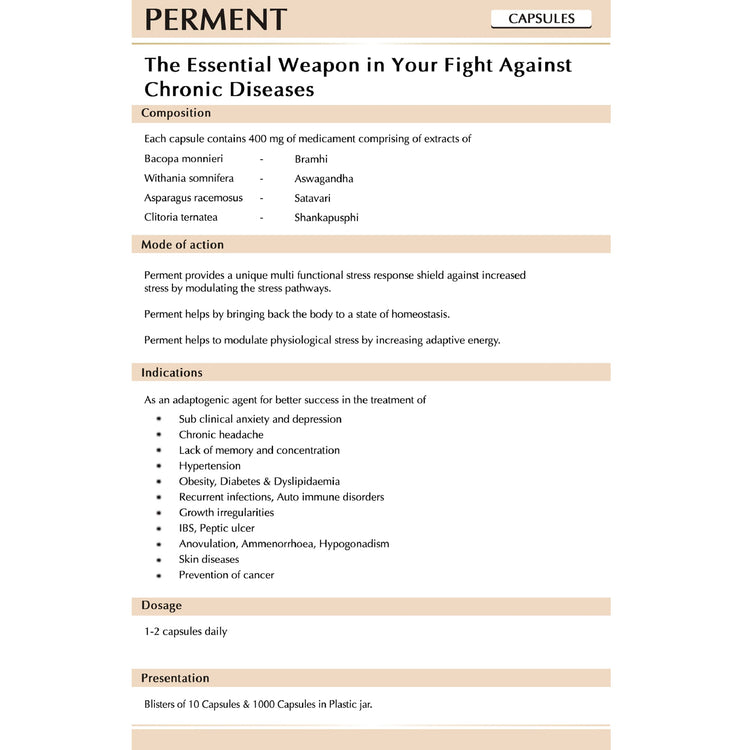 AVN Perment Capsules : Helpful in Anxiety, Depression, Lack of Memory & Concentration, High Blood Pressure, Skin Diseases, Peptic Ulcer (120 Capsules)