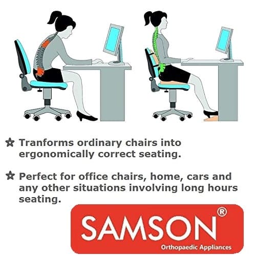 Samson Back Rest : For Office Chair, Car Seat, Sofa, (Orthopaedically Designed Lumbar Support Cushion with High Density Foam), (Posture Support for Long Hours Sitting) (For Men & Women) (Type : Frame)