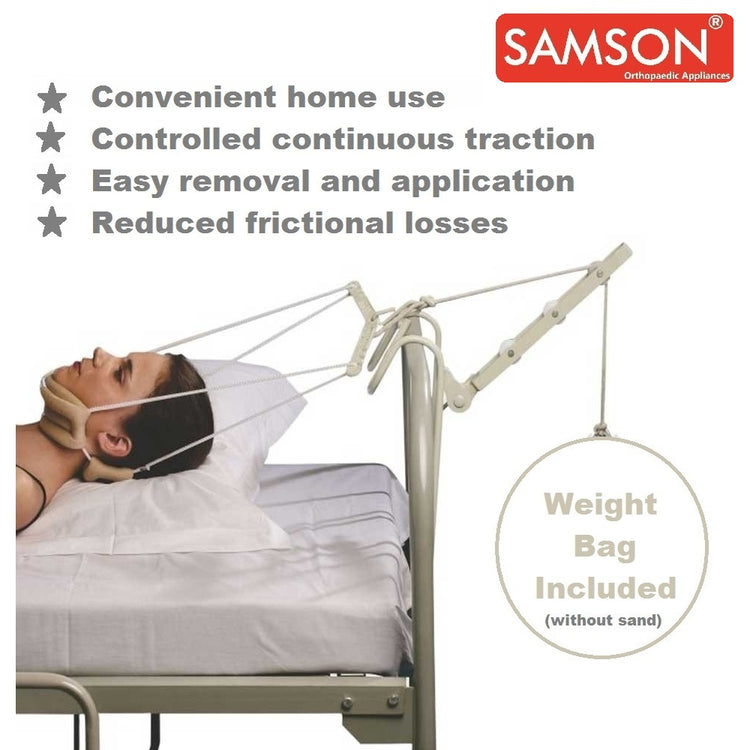 Samson Cervical Traction Kit Portable and Ergonomically Designed to Fit Any Bed Side with Soft Padded Head Halter and with Weight Bag for Men and Women (For Sleeping Position) (Universal)