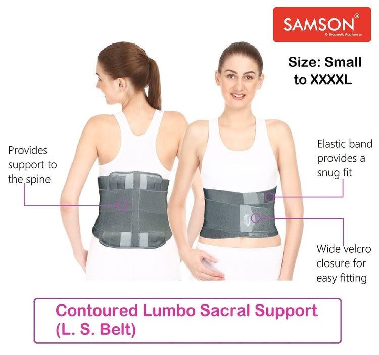 Samson Contoured Lumbo Sacral (LS) Support Belt Spinal, Acute and Chronic Lower Back Pain, Spondylosis, Osteoporosis, Slip Disc, Post Discectomy Care for Women and Men