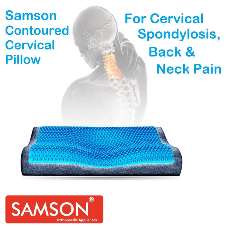 Samson Cervical Pillow (Contoured) - Orthopaedic Neck & Back Support - Ergonomically Designed, High Density PU Foam, Soft Cushiony Feel & Plush Looks (Universal Size)