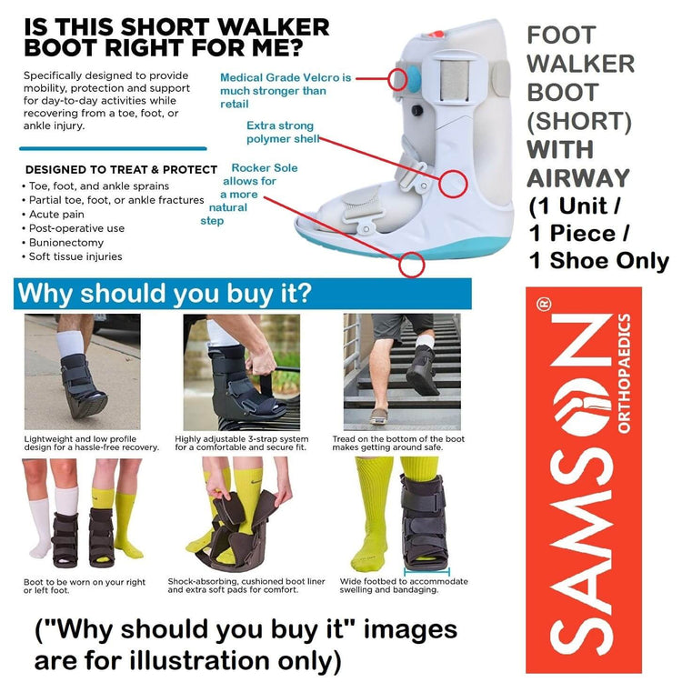 Samson Foot Walker (Boot) With Airway : Promotes Natural Gait, Reduces Plantar Pressure and Enhances Stability (For Full Protection and Rigid Immobilization) (Colour: Black / White / Grey As per Availaibility)