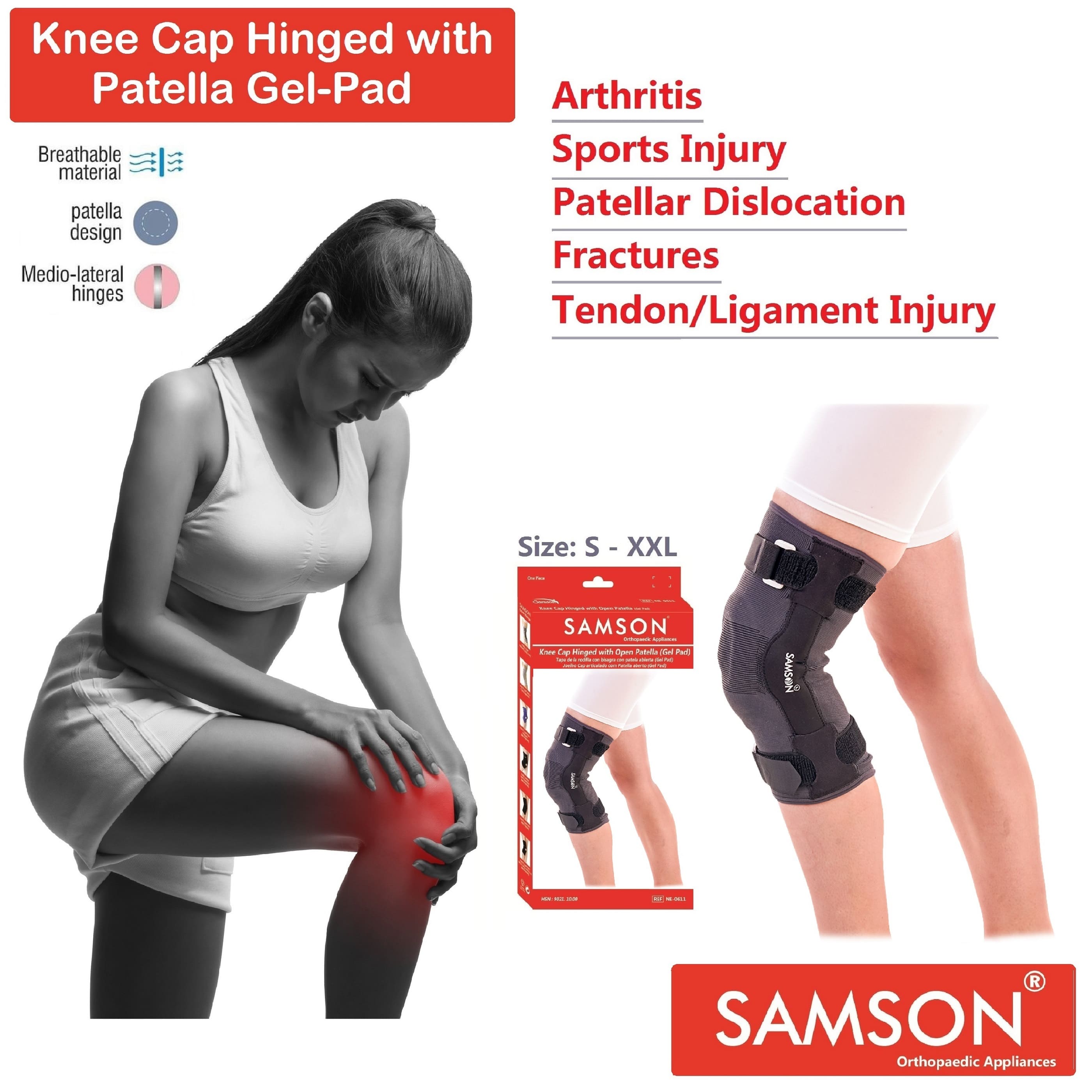 Samson Knee Cap Hinged with Patella Gel Pad - For Arthritis