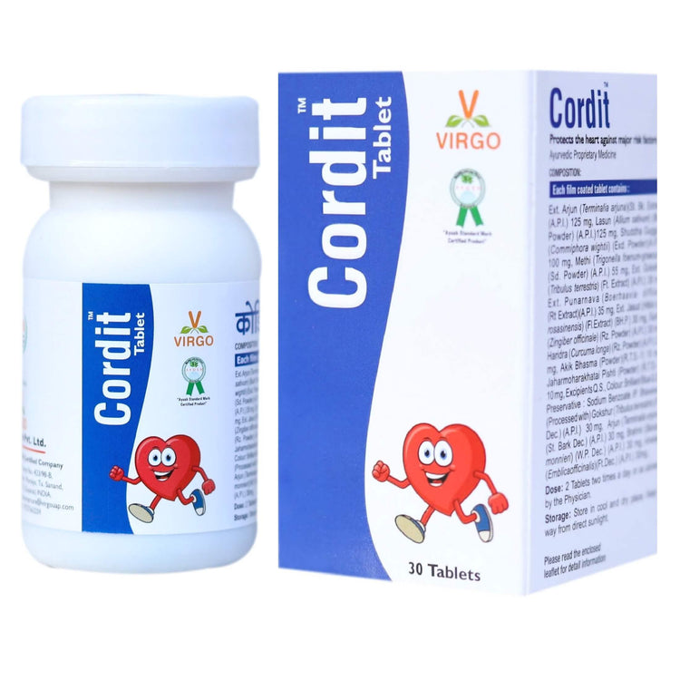 Virgo Cordit Tablets : Corrects Lipid Profile, Improves Cardiac Efficiency, Useful in Hypertension (60 Tablets) (30 Tablets X 2)