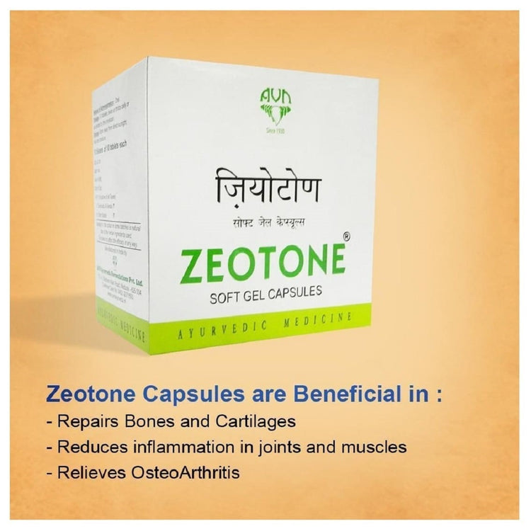 AVN Zeotone Soft Gel Capsules : Useful for Osteoarthritis, Osteoporosis, Rheumatoid Arthritis,Gout, Repairs, Rebuilds Cartilage & Bones (120 Capsules) - Uniherbs India