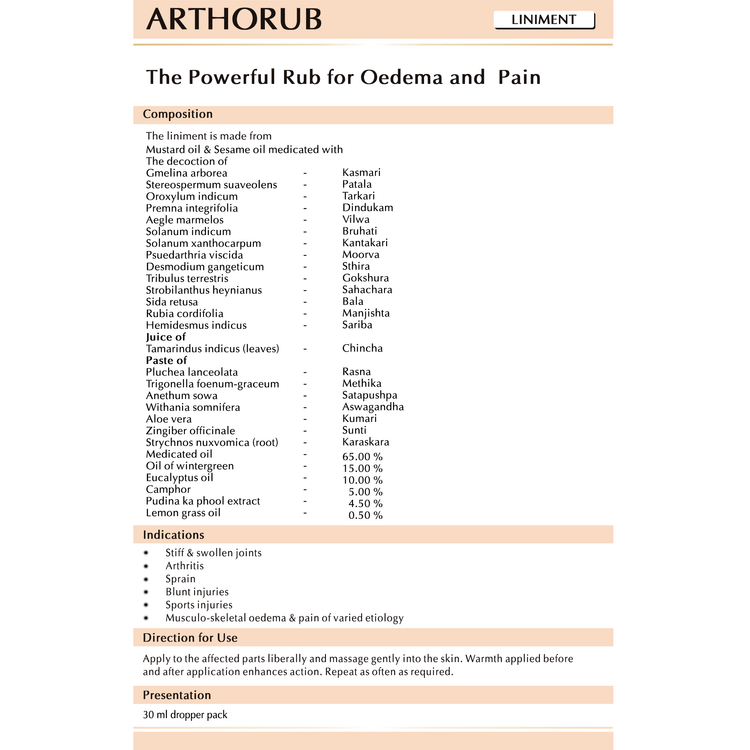 AVN Arthorub Liniment : Powerful remedy for Oedema & Pain of Back, Ankle, Shoulder, Elbow, Foot, Knee, Leg, Muscle, Neck, Joints (120 ml) (30 ml X 4)