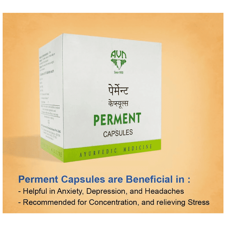 Uniherbs India Capsules AVN Perment Capsules : Helpful in Anxiety, Depression, Lack of Memory & Concentration, High Blood Pressure, Skin Diseases, Peptic Ulcer (100 Capsules)