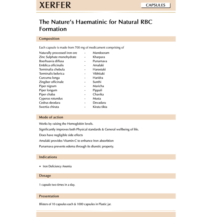 Uniherbs India Capsules AVN Xerfer Capsules : Helps in Anaemia, Improves Haemoglobin Level, Increase Red Blood Cells (RBC) Counts (100 Capsules)