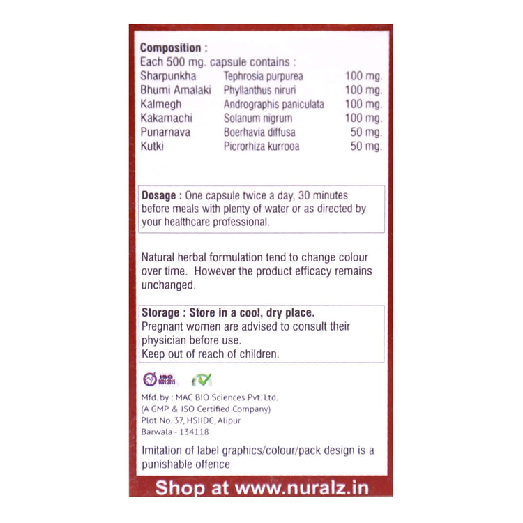 Uniherbs India Capsules Nuralz Nuraliv Capsules : Helps to Improve Liver Function, Kidneys, Cleansing Toxins from Blood (60 Capsules) (30 Capsules X 2 Pack)