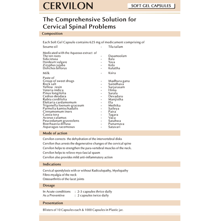 Uniherbs India Softgels AVN Cervilon Soft Gel Capsules : For Cervical Spondylosis, Osteoarthritis of Facet Joints,Migraine, Headache,Tinnitus, Meniere's Disease (90 Capsules)