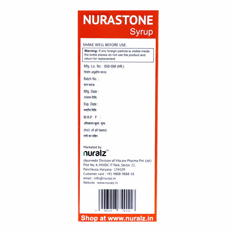 Uniherbs India Syrup Nuralz Nurastone Syrup : Ayurvedic Medicine For Kidney Stone, Urinary Tract Stone, Urinary Tract Infection (400 ml) (200 ml X 2 Pack)