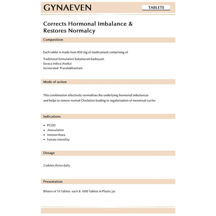 Uniherbs India Tablets AVN Gynaeven Tablets : For treatment of PCOD, Irregular Periods (Menstrual Cycles), Female Infertility, Maintains Hormonal Balance (100 Tablets)