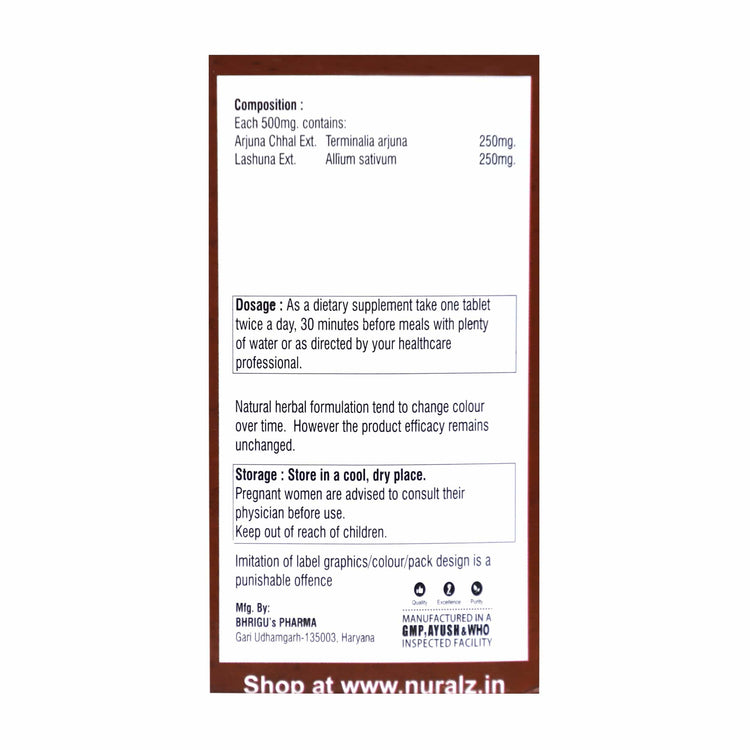 Uniherbs India Tablets Nuralz Arjuna Tablets : For Cardiac Wellness & Maintaining Blood Pressure, Improving Urinary Health, Heart Health (120 Tablets) (60 Tablets X 2 Pack)