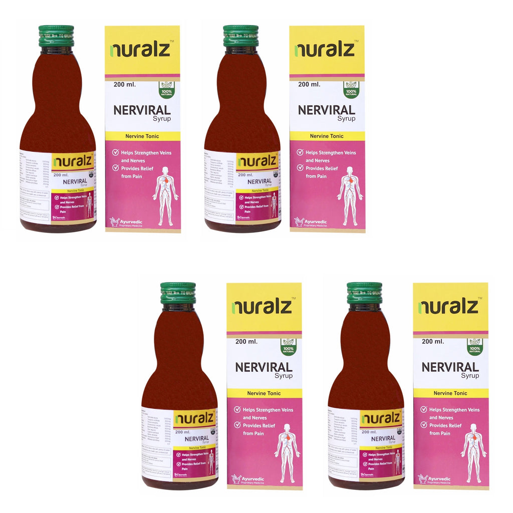 Nuralz Nerviral Syrup : For Nerves, Vein & Nervous System, Mind Relax Medicine (800 ml) (200 ml X 4) - Uniherbs India