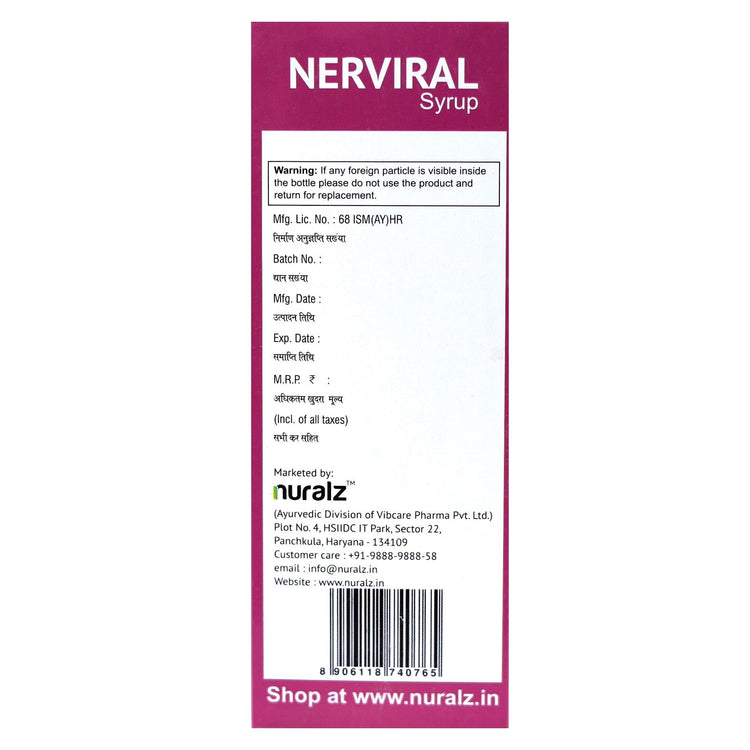 Nuralz Nerviral Syrup : For Nerves, Vein & Nervous System, Mind Relax Medicine (800 ml) (200 ml X 4) - Uniherbs India