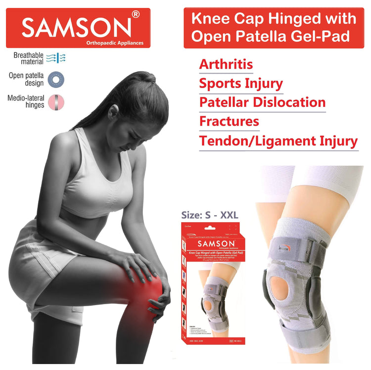 Samson Knee Cap Hinged with Open Patella and Deluxe Gel Pad for Arthritis, Sports Injury, Joint Pain Relief Knees Stabilizer and Support for Women and Men